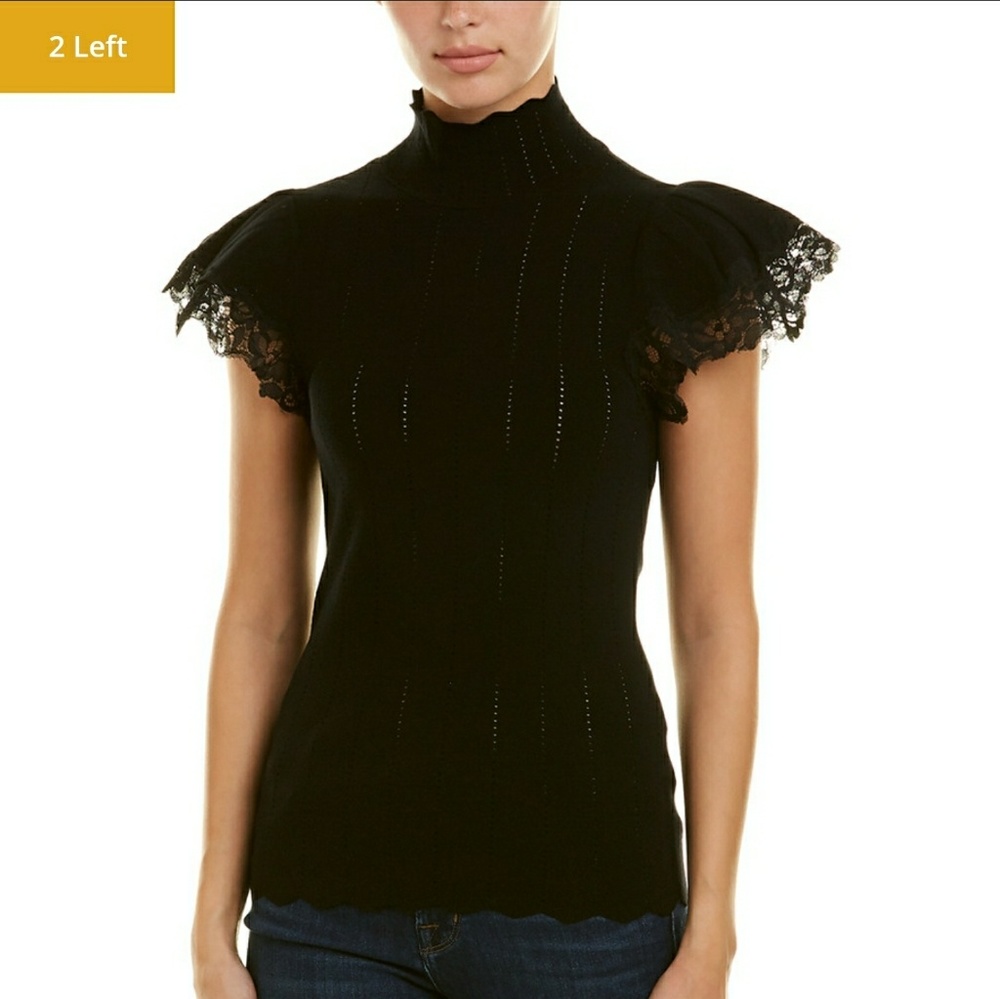 ISO REBECCA TAYLOR POINTELLE LACE TOP